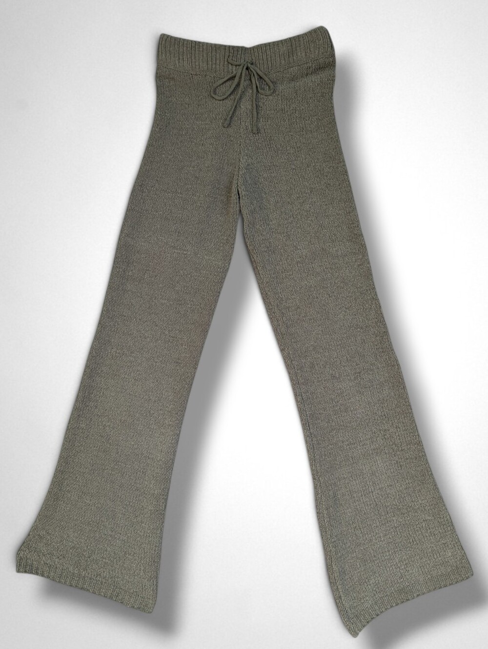 Blink Sz Small High Waist Wide Leg Knit Pant Olive Green Drawstring Waist Flare - Picture 15 of 16